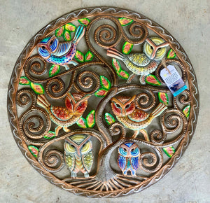 Round Owl Tree Metal Art