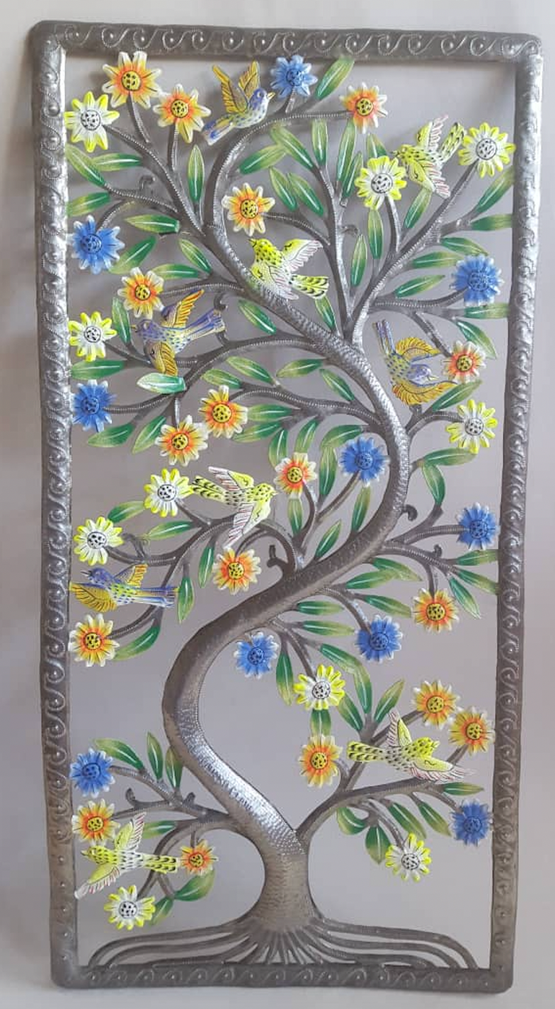 Rectangle Flower Bird Vine Tree Metal Art